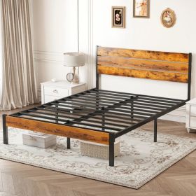 Metal Platform Bed Frame - Mattress Foundation With Headboard And And Footboard, No Box Spring Needed With 800LBS Sturdy Wooden Slats Support (Option: Full)