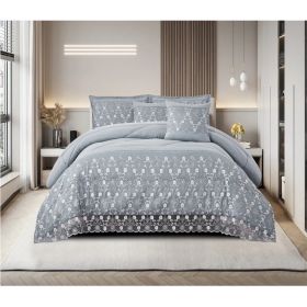 3-Piece Lace Embroidered Bedding Set (Queen/King/Cal King) - Quilted Microfiber Quilt + Pillow Shams (9 Colors) (Option: blue-CAL KING)