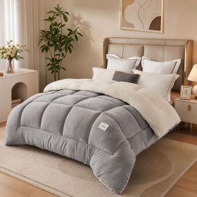 1PC Reversible Sherpa Comforter, Ultra Warm Thick Plush Bedding Quilt For Cold Winter (Option: 80x90 in-Grey)