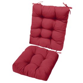 2Pcs Waterproof Rocking Chair Cushion Upper And Lower Back And Seat Sets With Non-Slip Ties Oxford Cloth Surface Polyester Filling Comfortable Fo (Color: Wine Red)