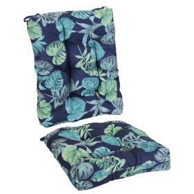 2Pcs Waterproof Rocking Chair Cushion Upper And Lower Back And Seat Sets With Non-Slip Ties Oxford Cloth Surface Polyester Filling Comfortable Fo (Color: BlackCyanLeaf)