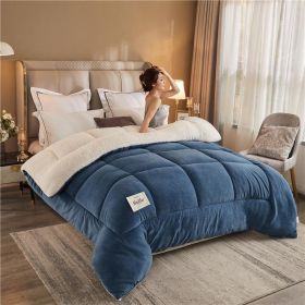 1PC Reversible Sherpa Comforter, Ultra Warm Thick Plush Bedding Quilt For Cold Winter (Option: 80x90 in-Blue)