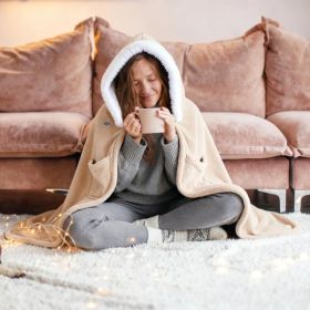 Wearable Heated Blanket - 8 Heating Zones, 3 Temperature Levels, Soft Double-Layer Flannel (59x31in), USB Power Bank Compatible, Machine Washable (Option: Beige)