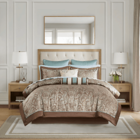 12 Piece Comforter Set With Cotton Bed Sheets (Option: BlueBrown)