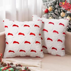 2Pcs Santa Christmas Pillow Covers 18x18, 3D Jacquard Faux Fur Decor (Option: White)