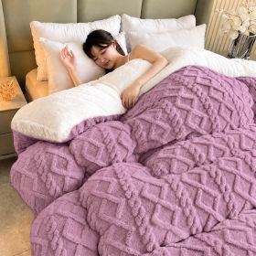 1PC Dual Sided Sherpa Comforter, Thick Warm Fleece Bed Blanket For All Season, Soft Plush Bedding For Bedroom (Option: Purple-53x79 in)