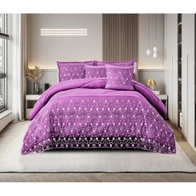 3-Piece Lace Embroidered Bedding Set (Queen/King/Cal King) - Quilted Microfiber Quilt + Pillow Shams (9 Colors) (Option: purple-CAL KING)