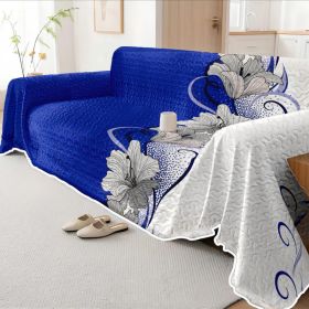 Blue Floral Quilted Sofa Cover, 1-Piece Couch Cover For Sofa, Loveseat And Daybed, Soft Microfiber (Option: 4 Seater)