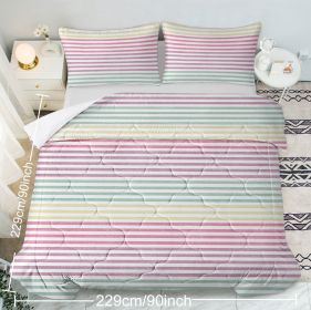 Striped Comforter Set Full Size, Rainbow Comforter Bedding Set Pink Yellow Green Purple 3 Piece, 1 Comforter And 2 Pillow Shams (Option: Queen-Pink)