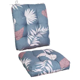 Waterproof Rocking Chair Cushion Upper And Lower Back And Seat Sets With Non-Slip Ties Oxford Cloth Surface Polyester Filling Comfortable For Ind (Option: BlueGreyLeafPro)