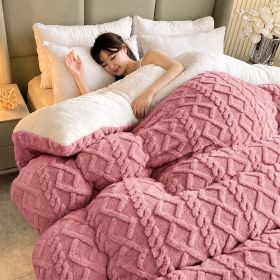 1PC Dual Sided Sherpa Comforter, Thick Warm Fleece Bed Blanket For All Season, Soft Plush Bedding For Bedroom (Option: Pink-53x79 in)