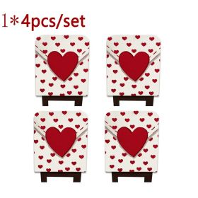 Red Heart Stretch Dining Chair Covers 4-8-12 PCS Washable Chair Protectors (Option: 4pcs)