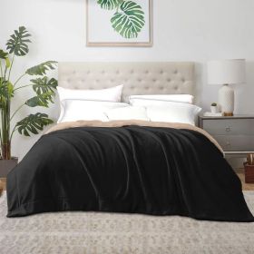 Heavyweight Crystal Velvet Blanket, 71" x 87" Ultra Soft Plush Bed Throw for Couch & Sofa, Reversible Sherpa Fleece & Double-Sided Warm Velvet Bl (Option: Black + Beige-QUEEN)