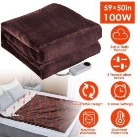 Electric Heated Flannel Throw Heated Blanket with 6 Heat Settings 1-8 Hours Auto off Washable for Home Office Usage 59x50in (Option: Coffee)
