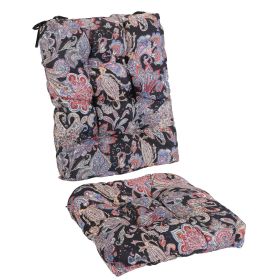 2Pcs Waterproof Rocking Chair Cushion Upper And Lower Back And Seat Sets With Non-Slip Ties Oxford Cloth Surface Polyester Filling Comfortable Fo (Color: BlackPinkLeaf)