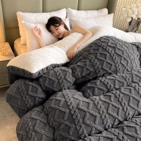 1PC Dual Sided Sherpa Comforter, Thick Warm Fleece Bed Blanket For All Season, Soft Plush Bedding For Bedroom (Option: Dark Grey-104x90 in)