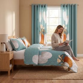 9-Piece Green Dot Quilted Bedspread And Curtain Set, Microfiber Bed Cover With 2 Pillow Shams And 6 Window Curtain Panels, Twin XL, Queen, King A (Option: Twin XL)