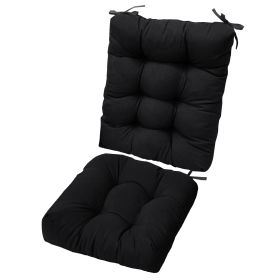 2Pcs Waterproof Rocking Chair Cushion Upper And Lower Back And Seat Sets With Non-Slip Ties Oxford Cloth Surface Polyester Filling Comfortable Fo (Color: Black)